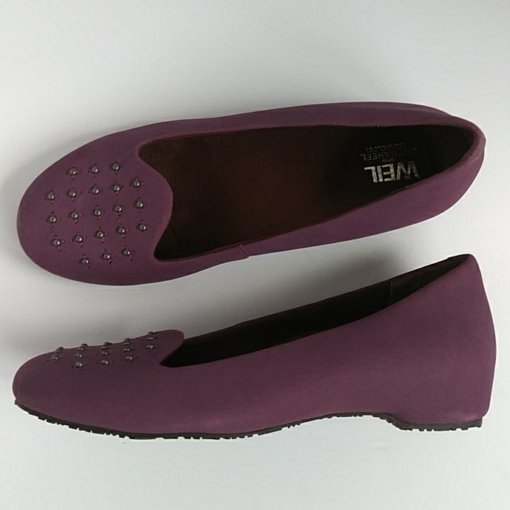 Weil Chelsea Studded Suede Orthaheel Technology Flats 6M Purple